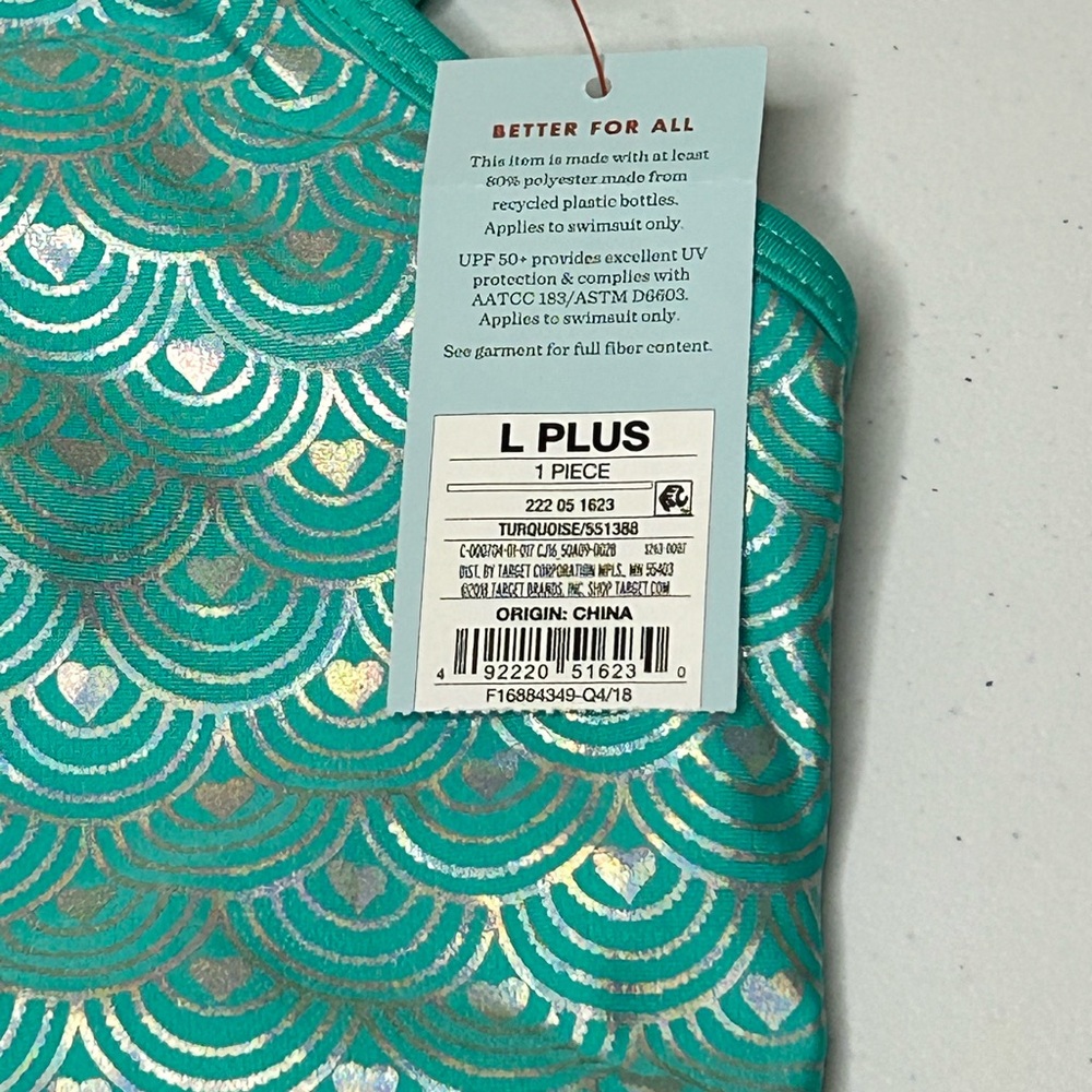Cat & Jack Teal One Piece Swimsuit with Ruffle | L Plus - Picture 3 of 3